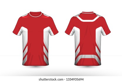 Red and white layout e-sport t-shirt design template