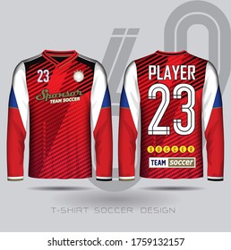 Red and White layout football sport t-shirt design, Template front, back view, Soccer kit national team shirt mock up.