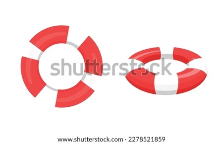 A red and white life preserver and a white circle on a white background. Lifebuoy vector illustrate