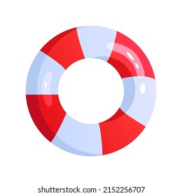 Red and white lifebuoy isolated on white background. Safety torus.Vector cute Illustration in cartoon style.