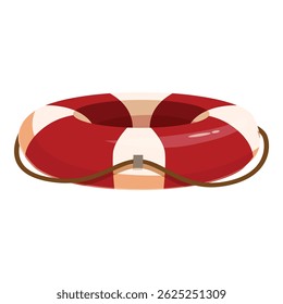 Red and white lifebuoy with rope, offering safety and rescue in water related emergencies
