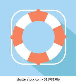 red white lifebuoy vector isolated on blue background marine symbol