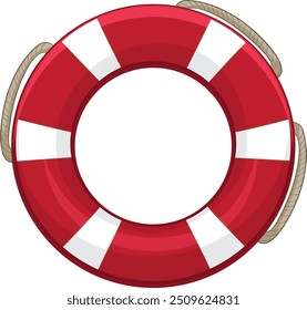 Anillo de rescate de salvavidas rojo y blanco con cuerda