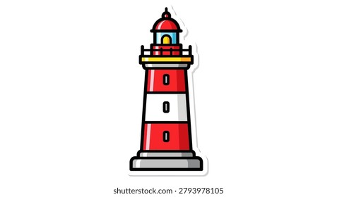 Red and white lighthouse cartoon illustration