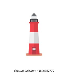 Red and white lighthouse. Flat vector illustration 