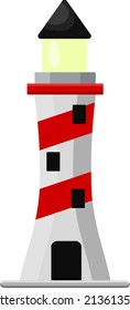 Faro rojo y blanco, ilustración, vector sobre un fondo blanco.