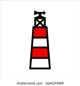 Icono de línea de faro rojo y blanco Ilustración vectorial Objeto aislado Símbolo de esquema Conjunto de pictograma lineal