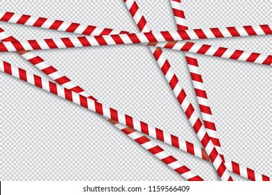 Red and white lines of barrier tape. The pole guard protects against the lack of input. Red and white barricade on a transparent background. Realistic red and white danger tape.