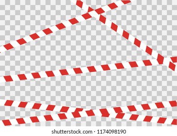 Red and white lines of barrier tape. The pole guard protects against the lack of input. Red and white barricade on a transparent background. Realistic red and white danger tape.