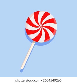 Red and white lollipop on blue background. Vector design.