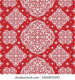Rot-Weiß Luxus-Vektorgrafik nahtloses Muster. Ornamente, traditionelle, ethnische, arabische, türkische, indische Motive. Ideal für Stoff und Textil, Bildschirmhintergrund, Verpackungsdesign oder jede beliebige Idee.