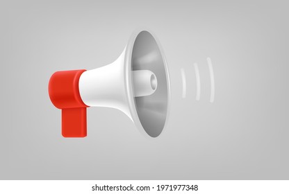 Red and white magaphone on grey background. 3D style vector illustration