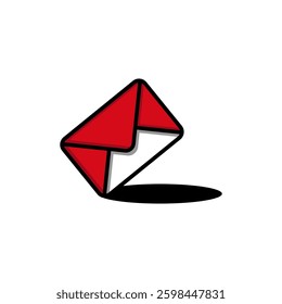 Red and white mail envelope icon with shadow on white background. Envelope post delivery icons in trendy flat style.