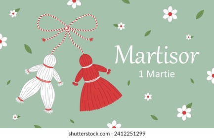 Red and white marcisor of Moldova and Romania. A symbol of the meeting of spring. Vector illustration.