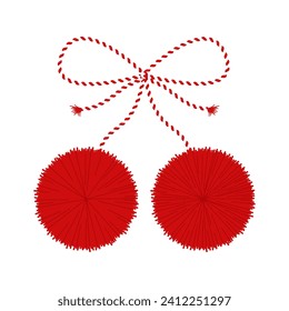 Red and white marcisor. The symbol of the meeting of spring on March 1. Vector illustration.