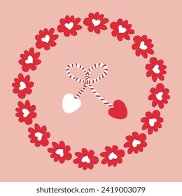 Red and white Martisor 1 March spring celebration gift vector illustration. Perfect print for poster, card, sticker. 


