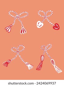 Red and white Martisor 1 March spring celebration gift vector clipart collection. Perfect for poster, card, sticker.



