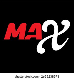 Vector rojo y blanco del logotipo de la letra de MAX, diseño del nombre de la compañía o del producto, fondo negro.
