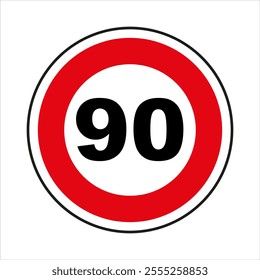 Red and white maximum speed limit 90 sign indicating maximum permitted speed for vehicles.