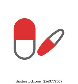 Red and white medicine pills. Concept of healthcare, treatment, and medication.