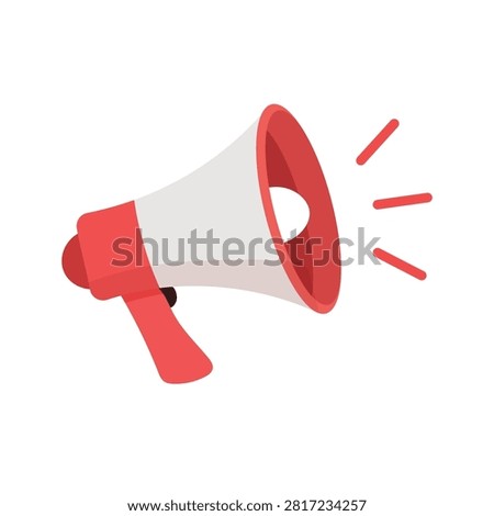 Red and white megaphone speaker icon. Loudspeaker announcement and promotion tool illustration. Flat vector illustration isolated on white background.