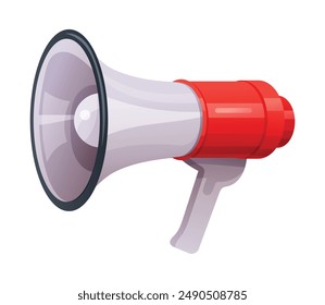 Red and white megaphone. Vector cartoon illustration isolated on white background