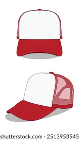 Red and white mesh hat mockup front and back view