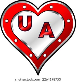 Red and white metallic heart with initial letters U and A, shiny vector illustration, amazing love, passion and happiness vector, illustration for valentine couple. God is good!