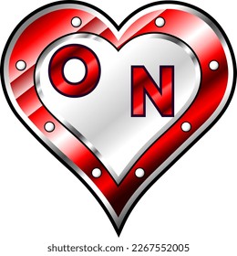 Red and white metallic heart with initial letters O and N, shiny vector illustration, amazing love, passion and happiness vector, illustration for valentine couple. God is good!