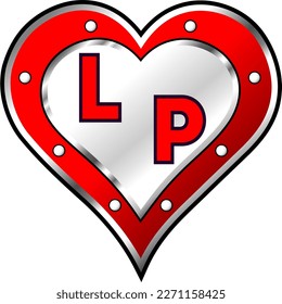 Red and white metallic heart with initial letter L and P, shiny vector illustration, amazing love, passion and happiness vector, illustration for valentine couple. God is good!