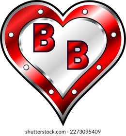 Red and white metallic heart with initial letters B and B, shiny vector illustration, amazing love, passion and happiness vector, illustration for valentine couple. God is good!