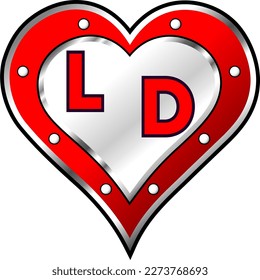 Red and white metallic heart with initial letters L and D, shiny vector illustration, amazing love, passion and happiness vector, illustration for valentine couple. God is good!
