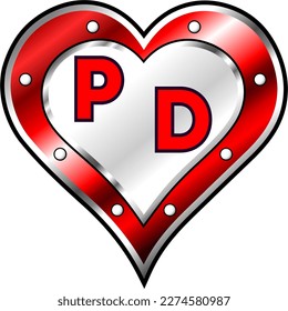 Red and white metallic heart with initial letters P and D, shiny vector illustration, amazing love, passion and happiness vector, illustration for valentine couple. God is good!