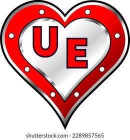 Red and white metallic heart with letters U and E, shiny vector illustration, amazing love, passion and happiness vector, illustration for valentine couple. God is good!