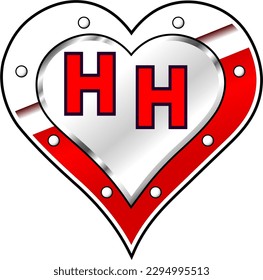 Red and white metallic heart with letters H and H, shiny vector illustration, amazing love, passion and happiness vector, illustration for valentine couple. God is good!
