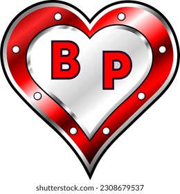 Red and white metallic heart with letters B and P, shiny vector illustration, amazing love, passion and happiness vector, illustration for valentine couple. God is good!