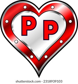Red and white metallic heart with letters P and P, shiny vector illustration, amazing love, passion and happiness vector, illustration for valentine couple. God is good!
