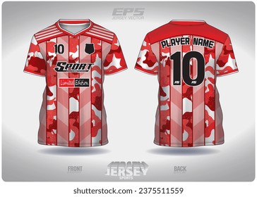 Red white military stripes across middle pattern design, illustration, textile background for sports t-shirt, football jersey shirt mockup for football club. consistent front view