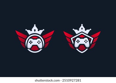 Logotipo de la insignia del controlador de juego minimalista rojo y blanco