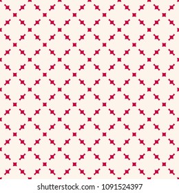 Red and white minimalist geometric seamless pattern. Elegant texture with grid, squares, lattice, small elements. Abstract repeat background. Luxury festive design for decoration, wrapping, gift paper