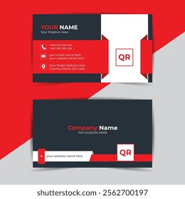 Red and white modern business card template, Modern business card template