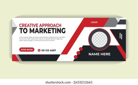 Red and White Modern Business Social media Cover Design with Photo Placeholder, Social media Ad Banner Template for Corporate Use