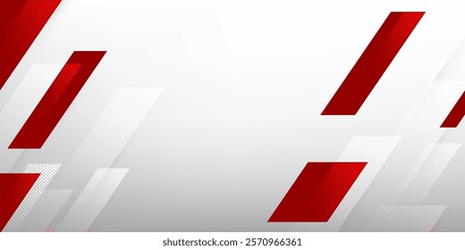 Red and white modern sport banner background with halftone checkered pattern overlap layer effect