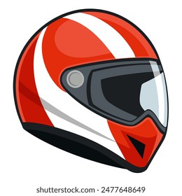 Casco de motocicleta rojo y blanco con visera sobre fondo blanco