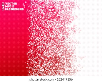 Red and white music background. Set of various music elements. There is place for your text.