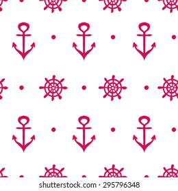 Red and white nautical template with anchor and wheel 
