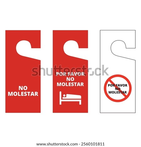 Red and white no molestar door hanger tags on a white background (trad. do not disturb)