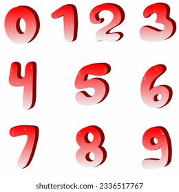 Red and white numbers. Gradient color number set, font numeral with waterdrop effect, set numerics for party festival christmas company events concepts vector illustration