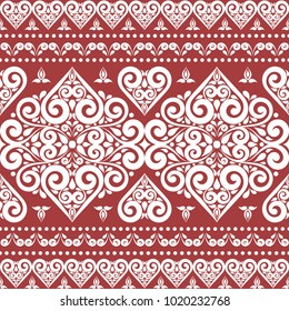 Red and white ornamental seamless pattern. Vintage, paisley elements. Ornament. Traditional, Ethnic, Turkish, Indian motifs. Great for fabric and textile, wallpaper, packaging or any desired idea