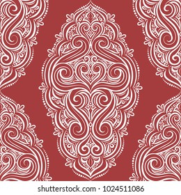 Red and white ornamental seamless pattern. Vintage, paisley elements. Ornament. Traditional, Ethnic, Turkish, Indian motifs. Great for fabric and textile, wallpaper, packaging or any desired idea